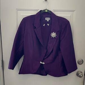 Nicolette 2 Piece Purple Suit with Elegant Brooch and Earrings
